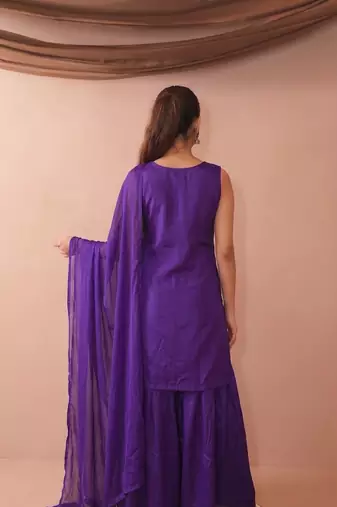 Embroidered French Crepe Straight Kurta Sharara and Dupatta Set