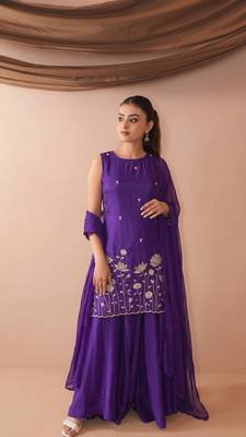 Embroidered French Crepe Straight Kurta Sharara and Dupatta Set 5