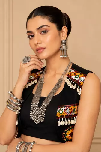 Black Gamthi Work Georgette Lehenga Set with Koti