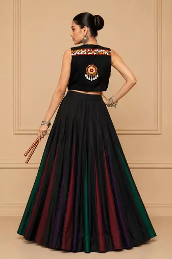 Black Gamthi Work Georgette Lehenga Set with Koti