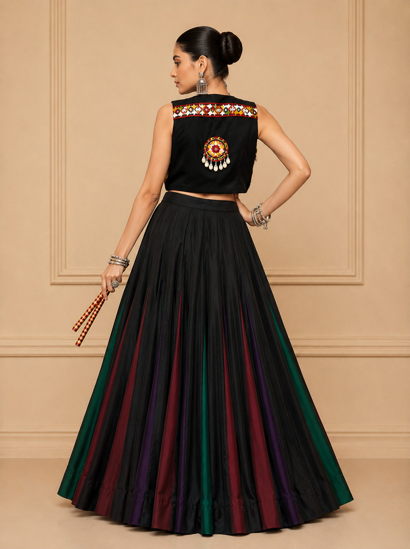 Black Gamthi Work Georgette Lehenga Set with Koti