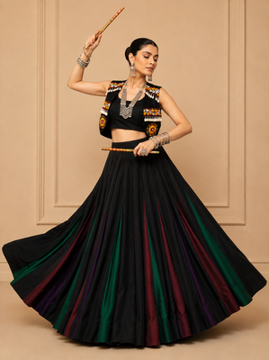 Black Gamthi Work Georgette Lehenga Set with Koti 4