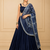 Navy Blue Moonga Silk Blend Navratri Lehenga Set with Printed Satin Dupatta