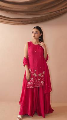 Embroidered French Crepe Straight Kurta Sharara and Dupatta Set 1