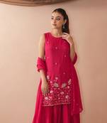 Embroidered French Crepe Straight Kurta Sharara and Dupatta Set