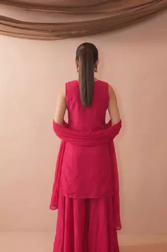 Embroidered French Crepe Straight Kurta Sharara and Dupatta Set