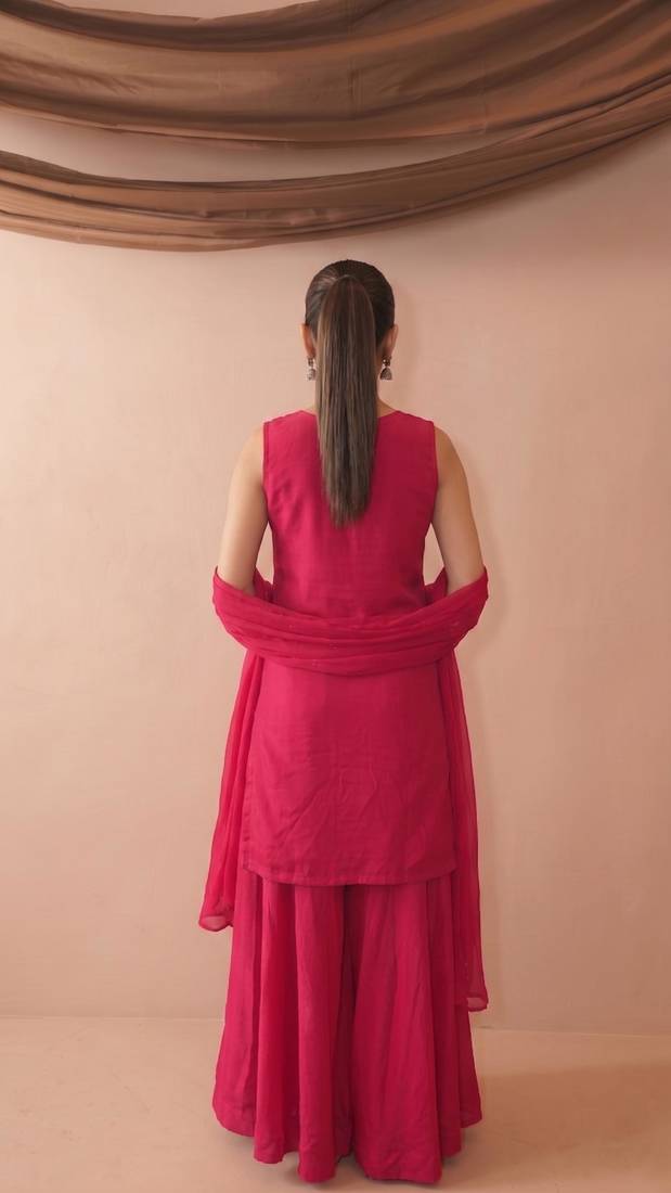 Embroidered French Crepe Straight Kurta Sharara and Dupatta Set