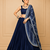 Navy Blue Moonga Silk Blend Navratri Lehenga Set with Printed Satin Dupatta