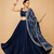 Navy Blue Moonga Silk Blend Navratri Lehenga Set with Printed Satin Dupatta