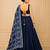 Navy Blue Moonga Silk Blend Navratri Lehenga Set with Printed Satin Dupatta