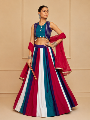 Blue Cotton Navratri Lehenga Choli with Nazmin Dupatta 1