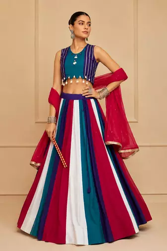 Blue Cotton Navratri Lehenga Choli with Nazmin Dupatta