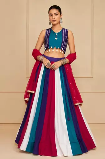 Blue Cotton Navratri Lehenga Choli with Nazmin Dupatta