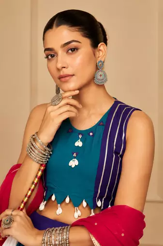 Blue Cotton Navratri Lehenga Choli with Nazmin Dupatta