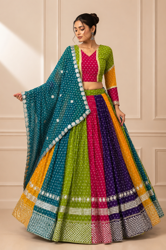Multicolor Georgette Navratri Lehenga Choli Set