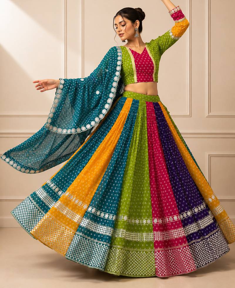 Multicolor Georgette Navratri Lehenga Choli Set