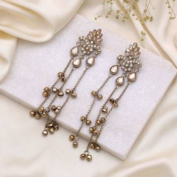 Gold color long kashmiri earrings royal ethnic style 1