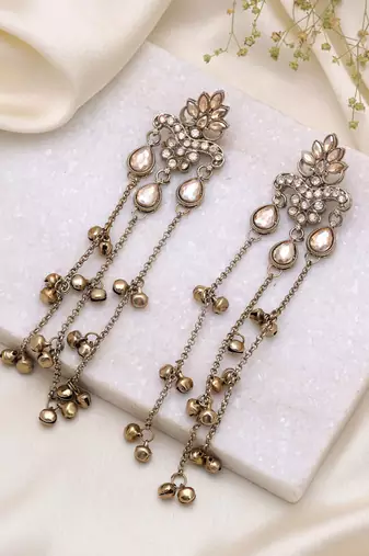 Gold color long kashmiri earrings royal ethnic style