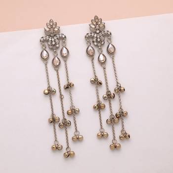 Gold color long kashmiri earrings royal ethnic style 2