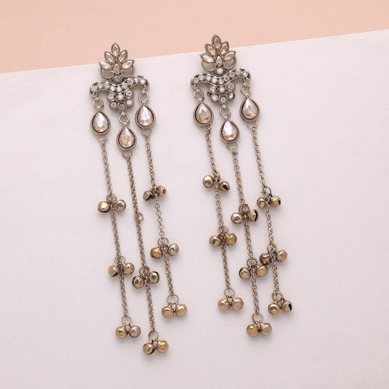 Gold color long kashmiri earrings royal ethnic style