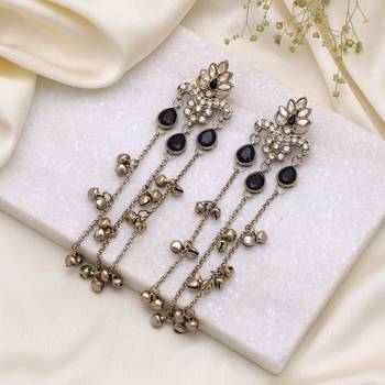 Black color long kashmiri earrings traditional jewelry design 1