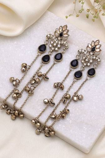 Black color long kashmiri earrings traditional jewelry design