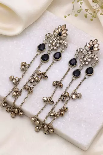 Black color long kashmiri earrings traditional jewelry design