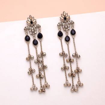 Black color long kashmiri earrings traditional jewelry design 2
