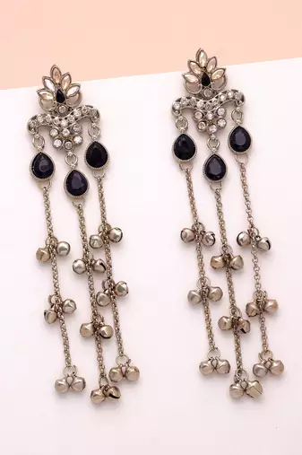 Black color long kashmiri earrings traditional jewelry design
