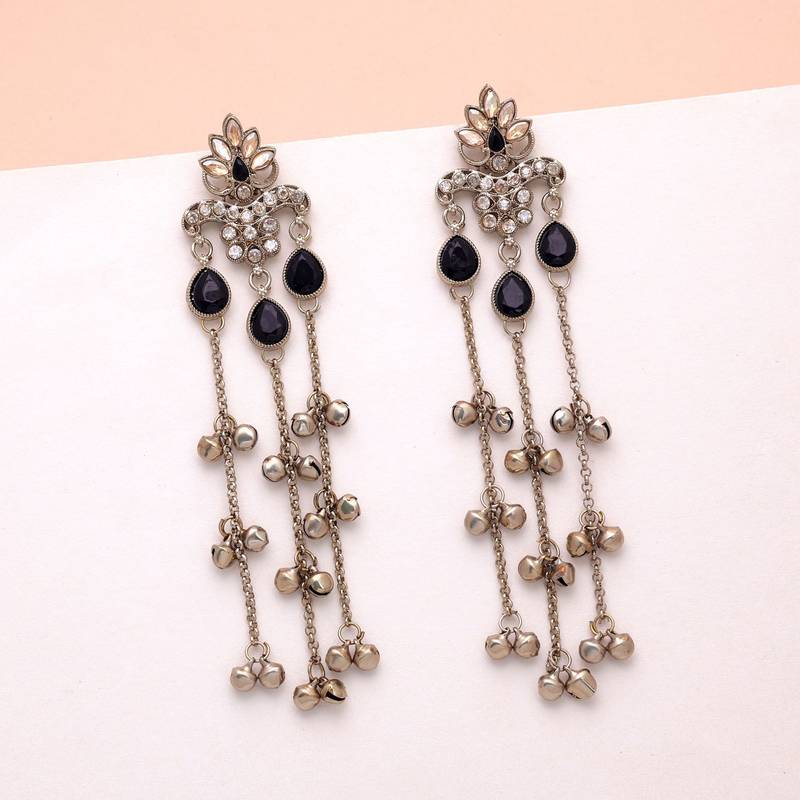 Black color long kashmiri earrings traditional jewelry design
