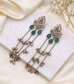 Green color long kashmiri earrings festive jewelry design