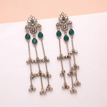 Green color long kashmiri earrings festive jewelry design 2