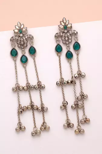 Green color long kashmiri earrings festive jewelry design