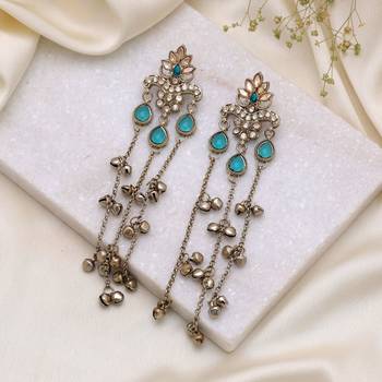 Rama green color long kashmiri earrings traditional designer finish 1