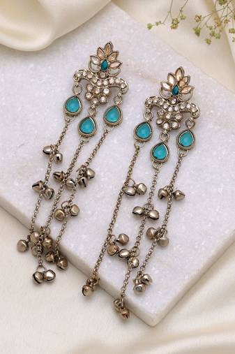 Rama green color long kashmiri earrings traditional designer finish