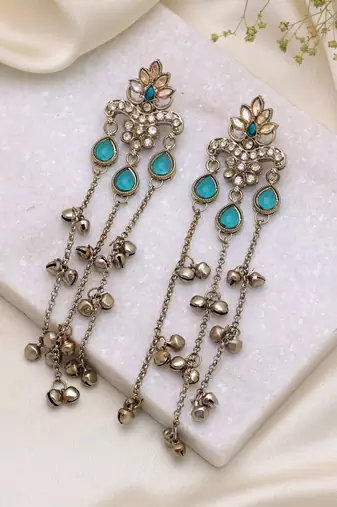 Rama green color long kashmiri earrings traditional designer finish