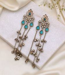 Rama green color long kashmiri earrings traditional designer finish