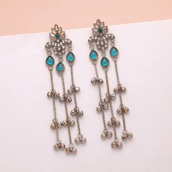 Rama green color long kashmiri earrings traditional designer finish 2