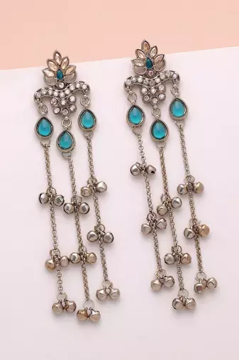 Rama green color long kashmiri earrings traditional designer finish