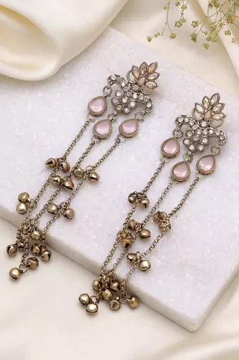 Light pink color long kashmiri earrings handmade traditional design