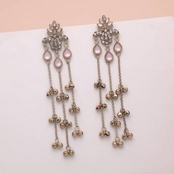 Light pink color long kashmiri earrings handmade traditional design 2