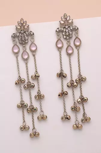 Light pink color long kashmiri earrings handmade traditional design