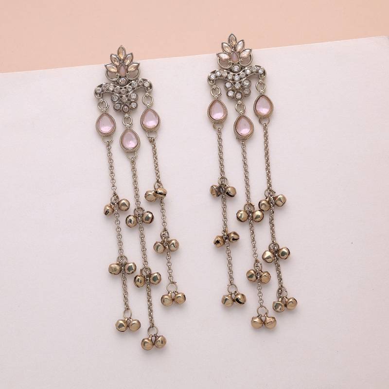 Light pink color long kashmiri earrings handmade traditional design