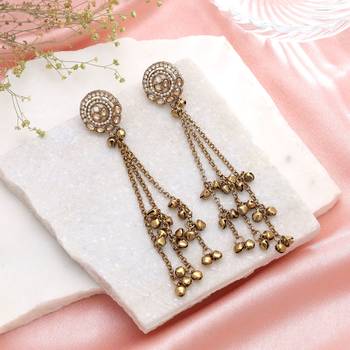 Gold color long kashmiri earrings royal ethnic jewelry style 1