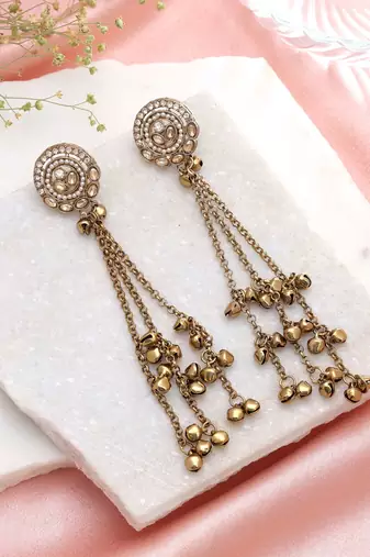 Gold color long kashmiri earrings royal ethnic jewelry style