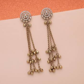 Gold color long kashmiri earrings royal ethnic jewelry style 2