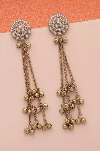 Gold color long kashmiri earrings royal ethnic jewelry style