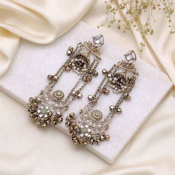 Parrot green color long kashmiri earrings festive ethnic design 1