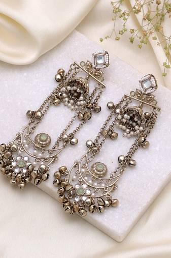 Parrot green color long kashmiri earrings festive ethnic design
