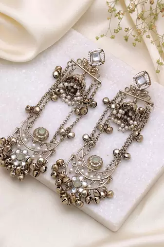 Parrot green color long kashmiri earrings festive ethnic design